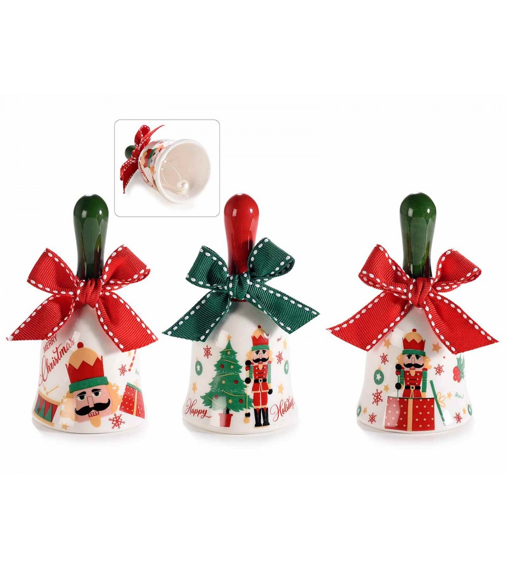 Set of 6 "Nutcracker" Decorated Ceramic Bells with Bow -  - 