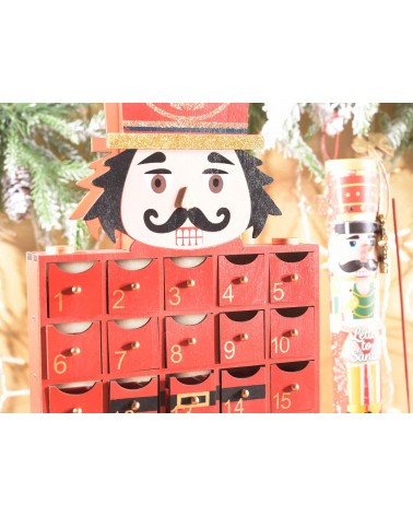 Calendario dell'Avvento in Legno "Schiaccianoci" con Cappello e Glitter - 