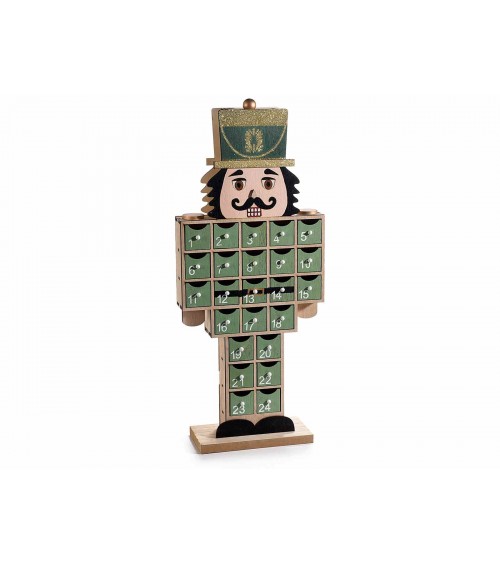 Sage Green Wood "Nutcracker" Advent Calendar with Hat and Glitter -  - 