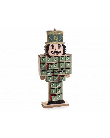 Calendrier de l'Avent "Casse-Noisette" en bois vert sauge avec chapeau et paillettes - 