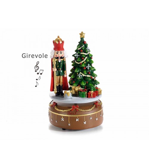 Drehbare Spieluhr mit Nussknacker und Weihnachtsbaum aus Harz - 