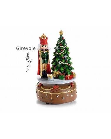 Rotating Music Box with Nutcracker and Christmas Tree in Resin -  - 