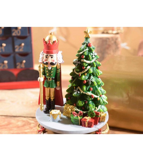 Drehbare Spieluhr mit Nussknacker und Weihnachtsbaum aus Harz - 