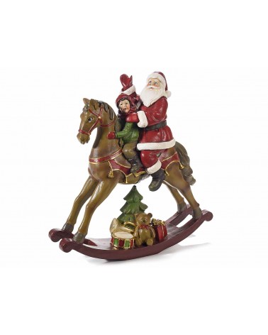 Babbo Natale Su Cavallo a Dondolo con Bambino e Regali - 