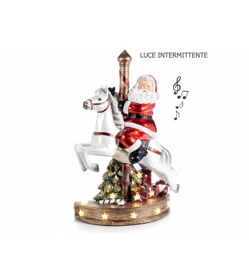 Boîte à musique Père Noël à cheval avec lumières et musique - 