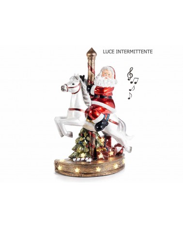 Boîte à musique Père Noël à cheval avec lumières et musique - 