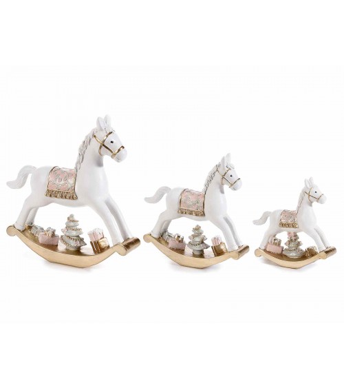 Set of 3 Resin Rocking Horses with Tree and Gifts -  - 