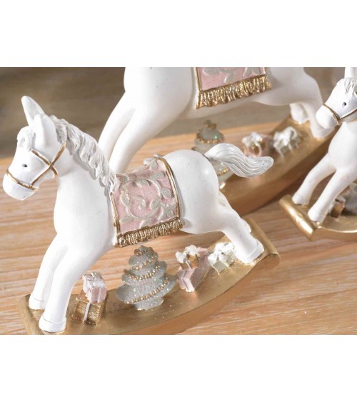Set of 3 Resin Rocking Horses with Tree and Gifts -  - 