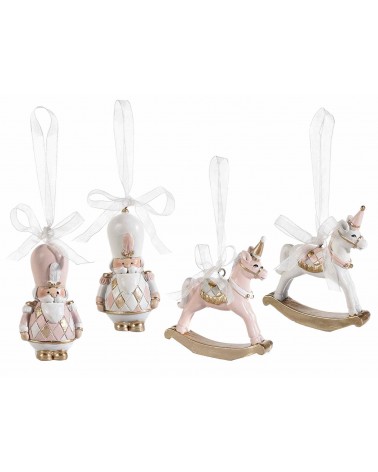 Set 8 Schiaccianoci e Cavallini in Resina Bianca e Rosa da Appendere - 