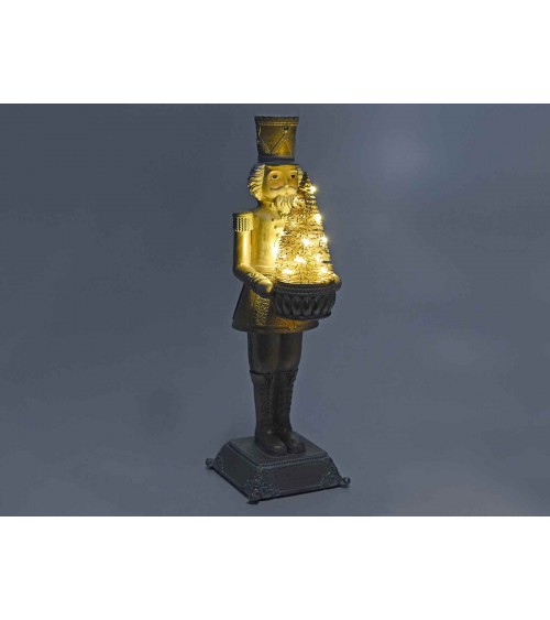 Nussknacker aus Harz mit goldenen Details und Baum mit LED-Lichtern - 2 Stück - 