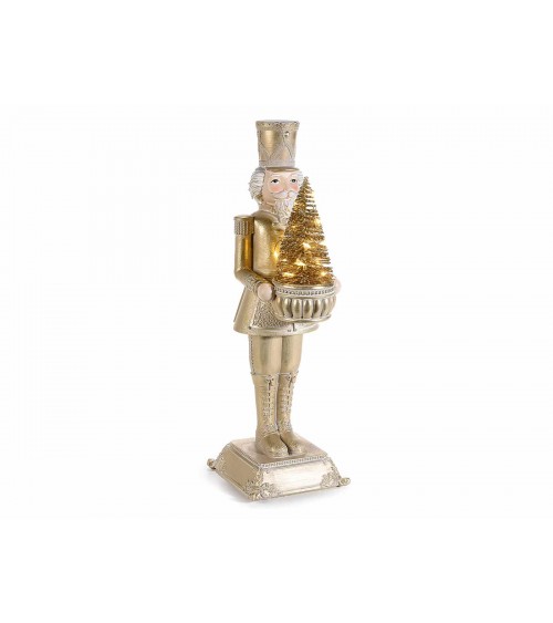Resin Nutcracker with Golden Details and Tree with Led Lights - 2 Pieces