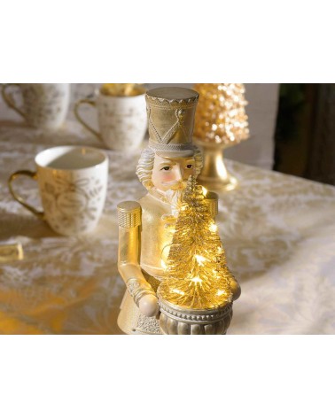Resin Nutcracker with Golden Details and Tree with Led Lights - 2 Pieces -  - 