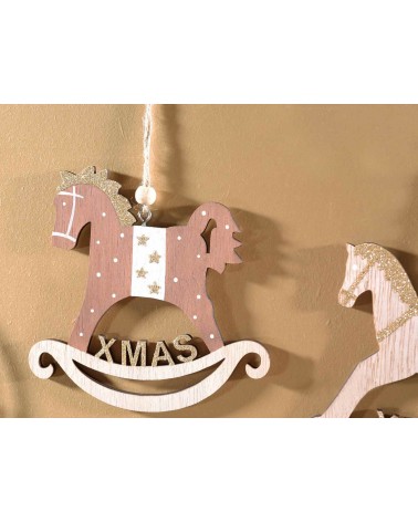 Cavallini in Legno con Glitter e Scritta "Xmas" da Appendere - 12 Pezzi - 