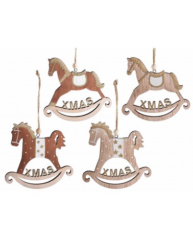Cavallini in Legno con Glitter e Scritta "Xmas" da Appendere - 12 Pezzi - 