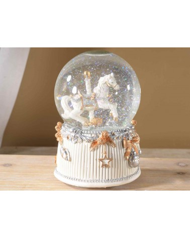 Snowball with Horse Music Box on White Resin Base -  - 