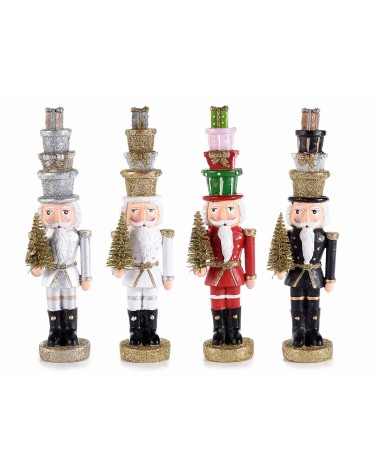Set of 4 Resin Nutcrackers with Christmas Tree and Gift Boxes -  - 