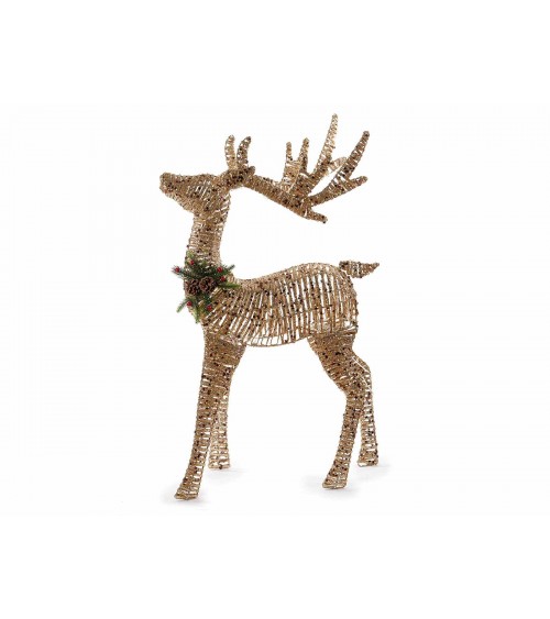 Reindeer in Golden Rattan with Glitter and Warm White Led Lights