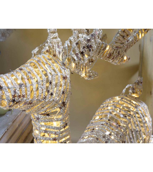 Reindeer in Golden Rattan with Glitter and Warm White Led Lights -  - 