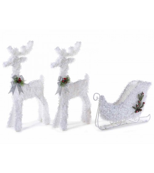 Set 2 Reindeer with Snow Effect Metal Sled and Led Lights