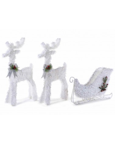 Set 2 Reindeer with Snow Effect Metal Sled and Led Lights -  - 