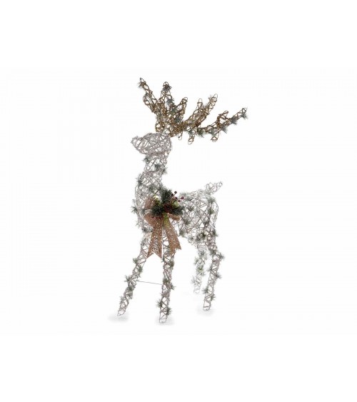 Rattan Reindeer with Glitter, Warm White Led Lights and Bow -  - 