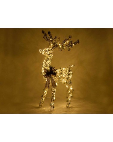 Rattan Reindeer with Glitter, Warm White Led Lights and Bow -  - 