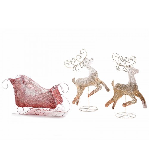 Slit set with 2 shaded metal reindeers and LED lights