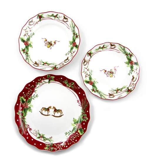 Porzellan-Weihnachtstellerservice 18-teilig - Weihnachtsstechpalme -