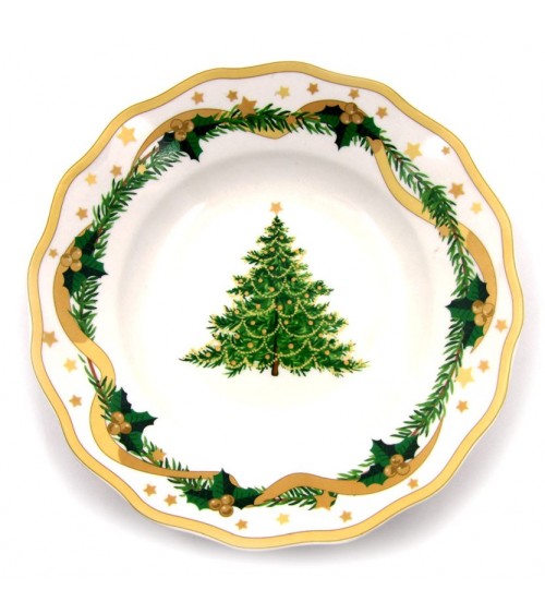 Service d'assiettes de Noël en porcelaine "Gold Christmas" 18 Pièces - Famille Royale -