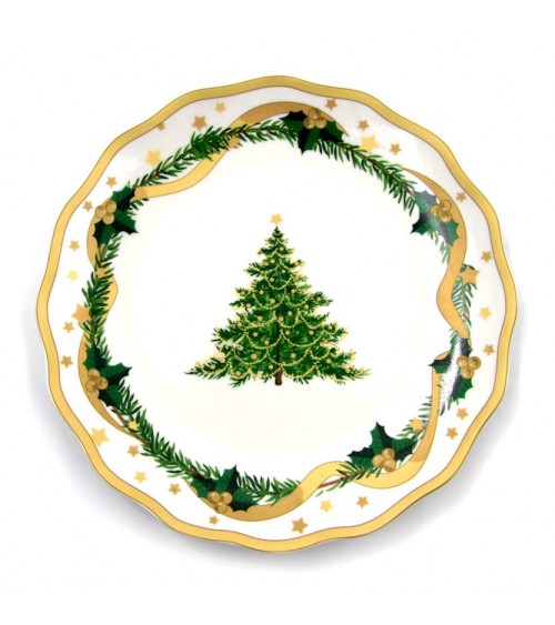 Service d'assiettes de Noël en porcelaine "Gold Christmas" 18 Pièces - Famille Royale -