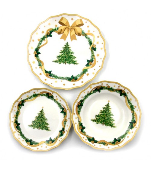 Service d'assiettes de Noël en porcelaine "Gold Christmas" 18 Pièces - Famille Royale -