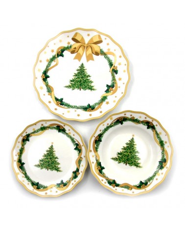 Service d'assiettes de Noël en porcelaine "Gold Christmas" 18 Pièces - Famille Royale -