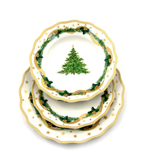 18-Piece "Gold Christmas" Porcelain Dinnerware Set - Royal Family -  - 