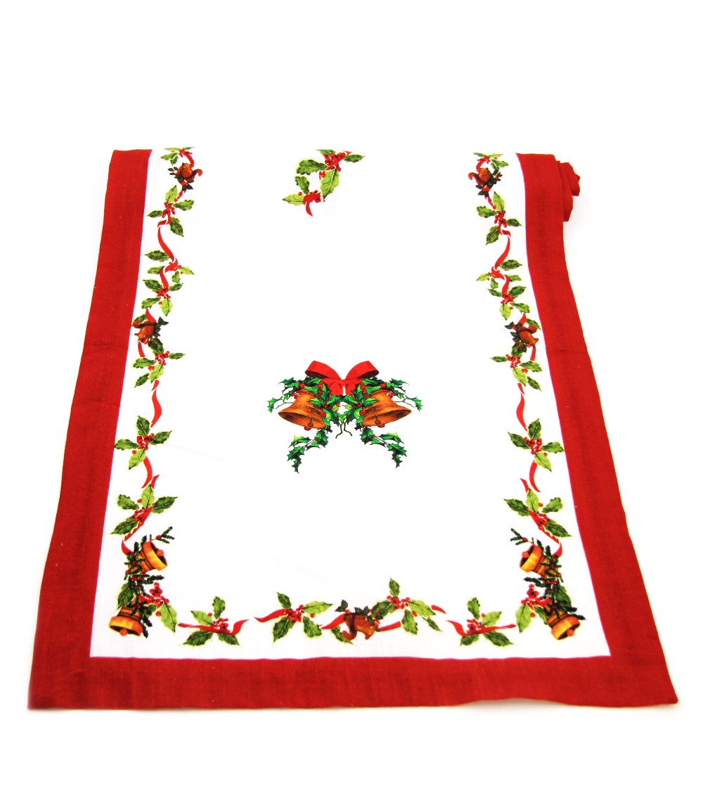 Chemin de Noël en coton et lin "Christmas Carol" 135 x 45 cm - Famille Royale -
