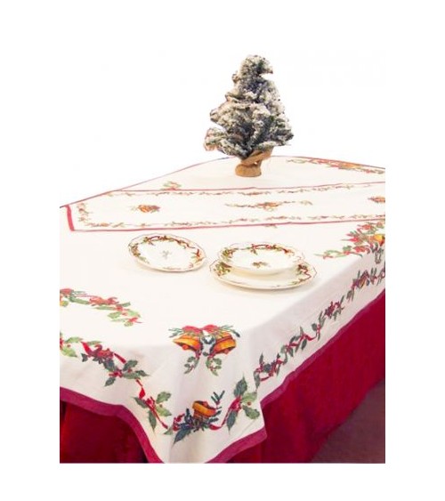 Nappe de Noël rectangulaire en coton et lin "Christmas Carol" 140 x 300 cm - Famille Royale -