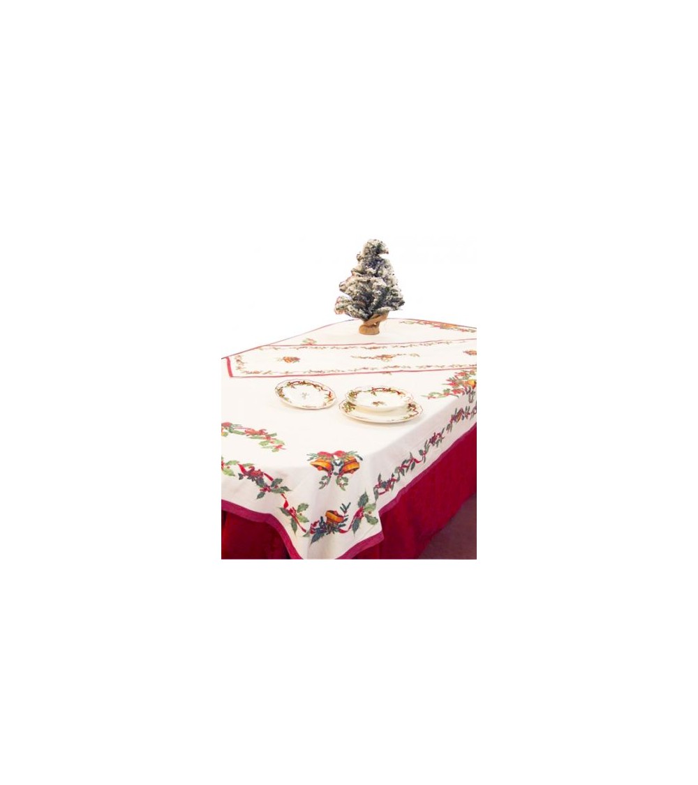 Nappe de Noël rectangulaire en coton et lin "Christmas Carol" 140 x 300 cm - Famille Royale -