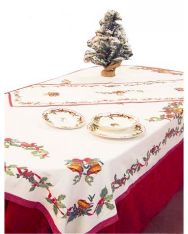 Nappe de Noël rectangulaire en coton et lin "Christmas Carol" 140 x 300 cm - Famille Royale -