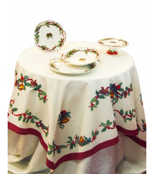 Round Cotton and Linen Christmas Tablecloth "Christmas Carol" 140 x 140 cm - Royal Family