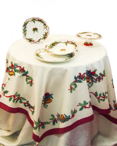 Cotton and Linen Christmas Tablecloth "Christmas Carol" 140 x 140 cm - Royal Family -  - 