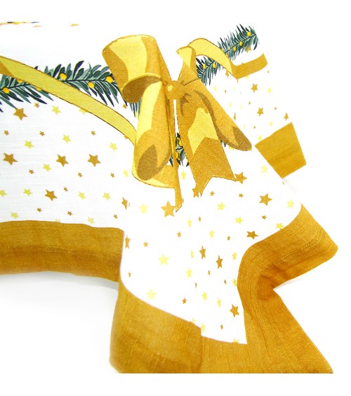 Christmas Tablecloth in Cotton and Linen "Gold Christmas" cm 140 x 140 - Royal Family -