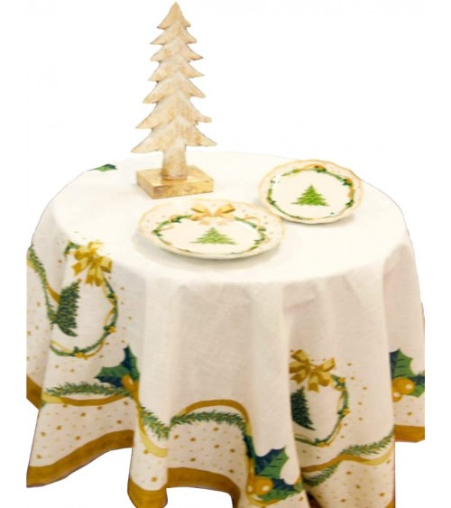 Weihnachtstischdecke "Gold Christmas" aus Baumwolle und Leinen 140 x 140 cm -  Royal Family - 