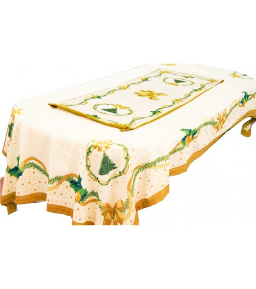 Rectangular Christmas Tablecloth in Cotton and Linen "Gold Christmas" 140 x 240 cm - Royal Family