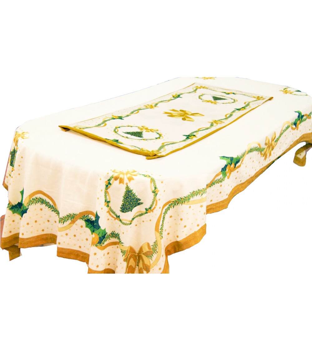 Rectangular Christmas Tablecloth in Cotton and Linen "Gold Christmas" cm 140 x 240 - Royal Family -