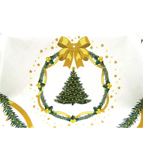 Rectangular Christmas Tablecloth in Cotton and Linen "Gold Christmas" 140 x 240 cm - Royal Family -  - 