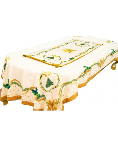 Nappe de Noël rectangulaire en coton et lin "Gold Christmas" 140 x 300 cm - Royal Family - 
