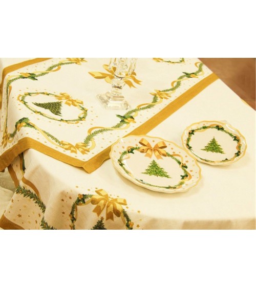 Christmas table runner in Cotton and Linen "Gold Christmas" 135 x 45 cm - Royal Family -  - 