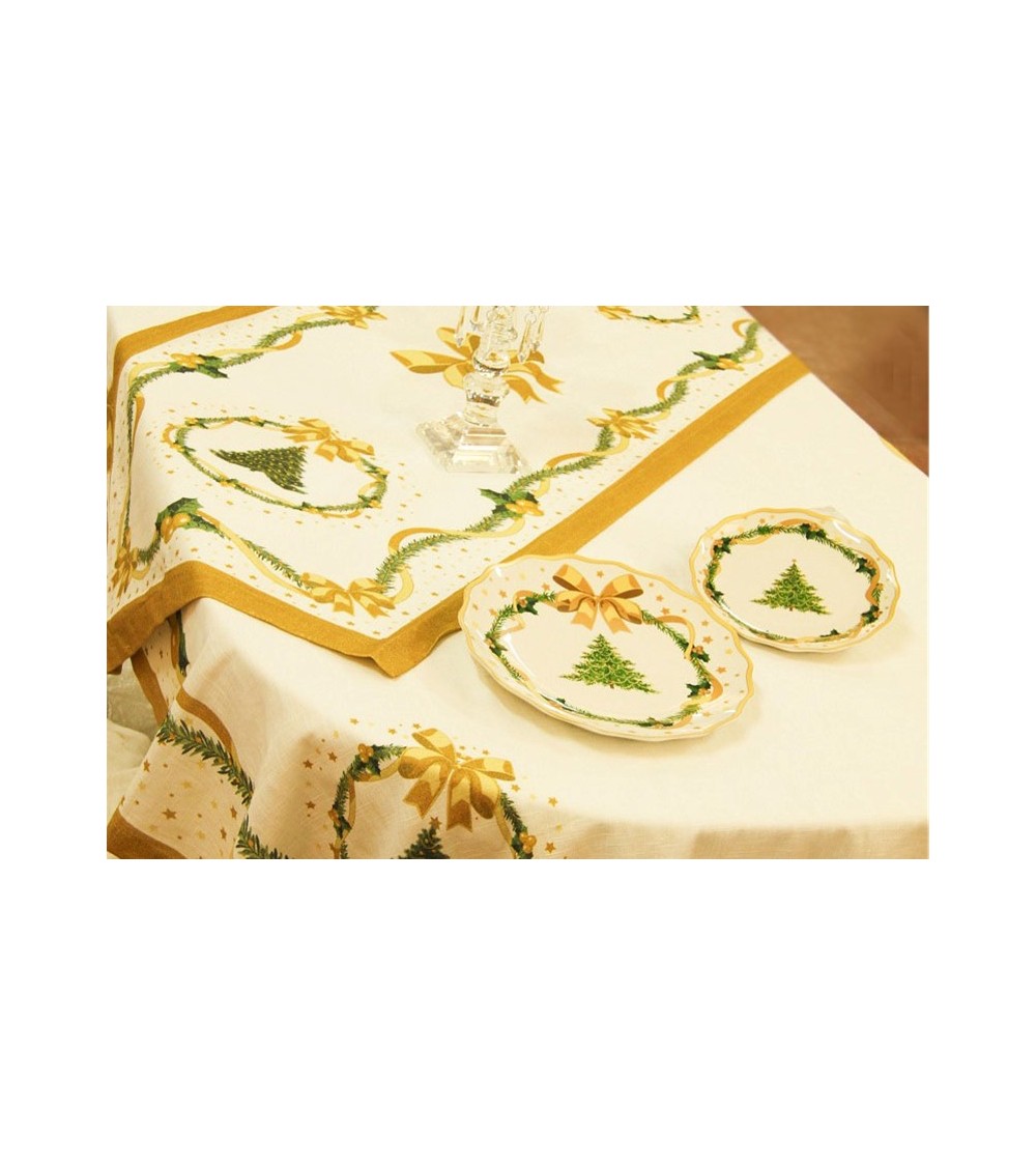 Christmas table runner in Cotton and Linen "Gold Christmas" 135 x 45 cm - Royal Family -  - 