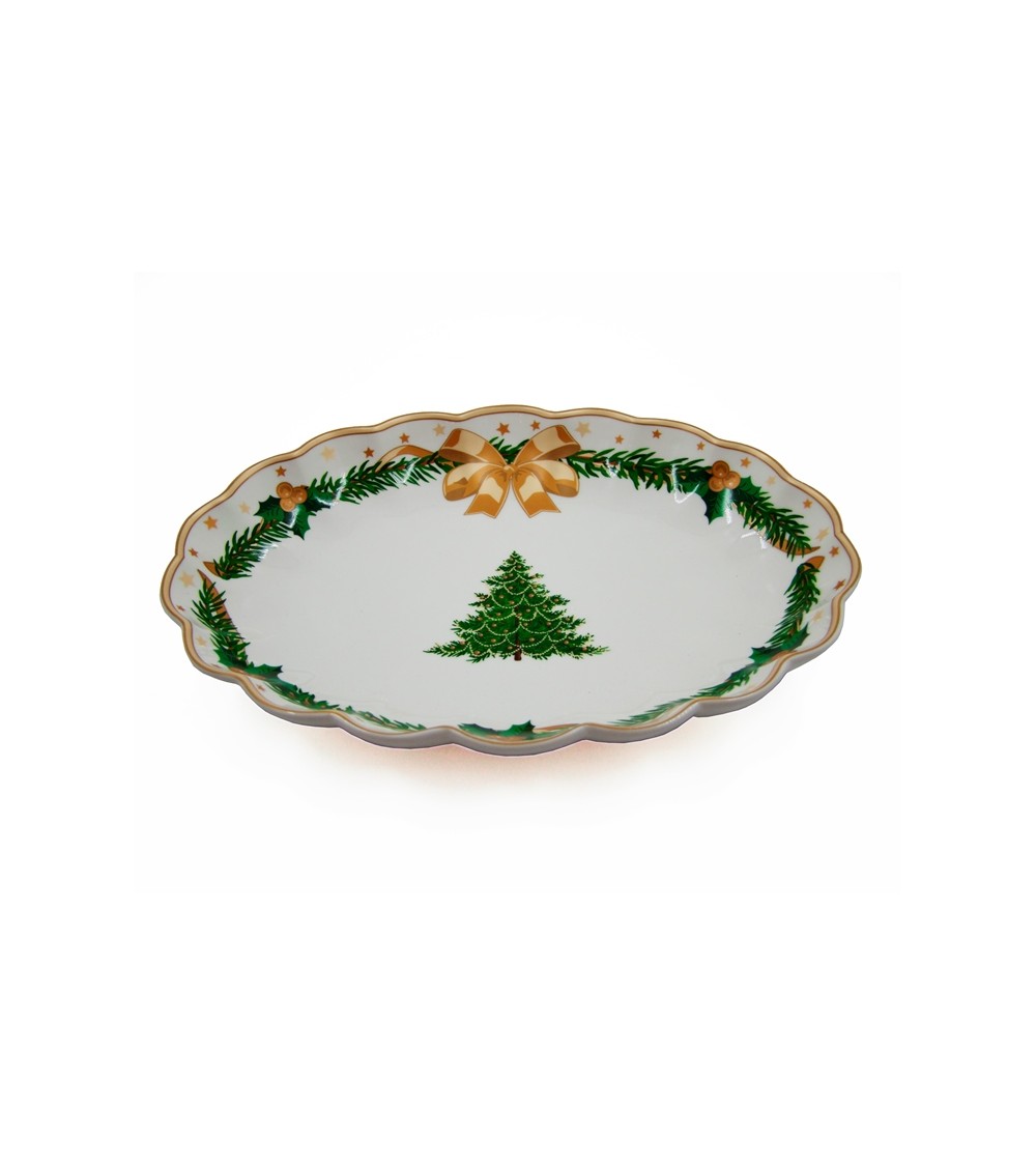 Centrotavola Natalizio Rotondo in Ceramica "Gold Christmas"- Royal Family - 