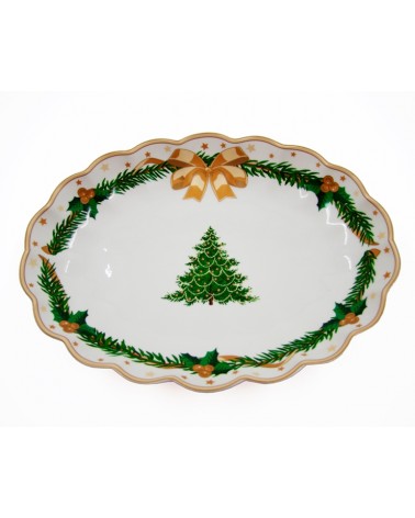 Centrotavola Natalizio Rotondo in Ceramica "Gold Christmas"- Royal Family - 