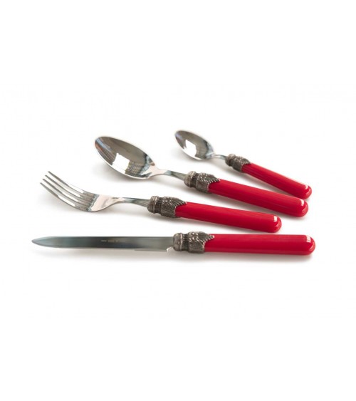 Classic Rivadossi cutlery - Set of 24 pieces - Shabby Chic - Coral red
